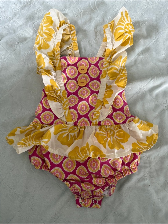 Other - Girls Pink & Yellow Ruffle Summer Romper 12-18 months
